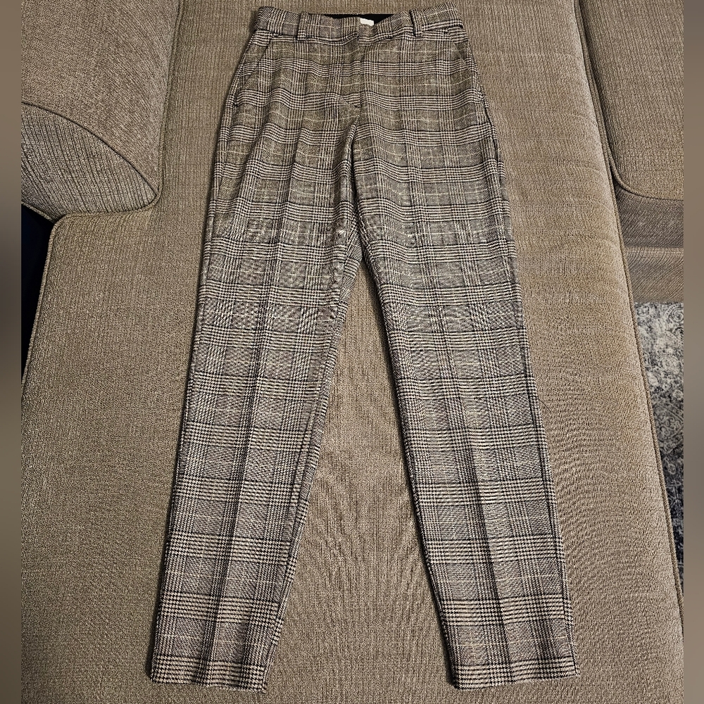 H&M Gray Black Cream Plaid Office Work Casual Career Pants Size 4